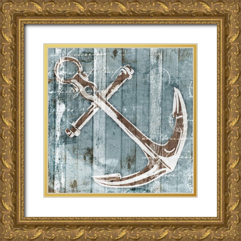 Sketched Anchor Gold Ornate Wood Framed Art Print with Double Matting by OnRei