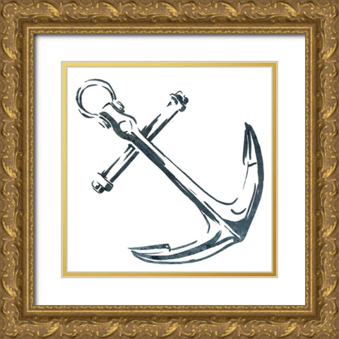 Simple Sketched Anchor Gold Ornate Wood Framed Art Print with Double Matting by OnRei