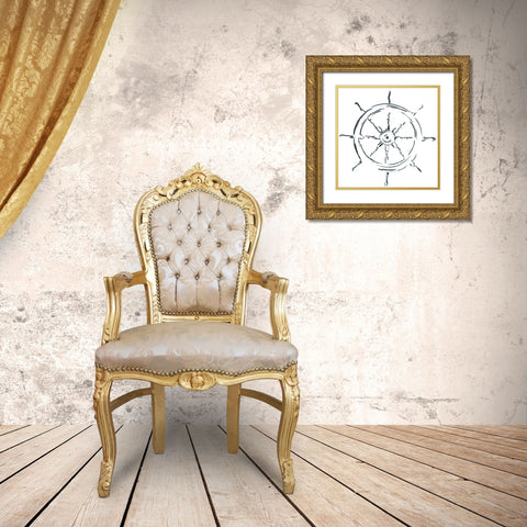 Simple Sketched Wheel Gold Ornate Wood Framed Art Print with Double Matting by OnRei