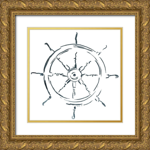 Simple Sketched Wheel Gold Ornate Wood Framed Art Print with Double Matting by OnRei