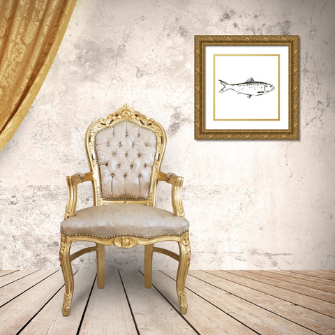 Simple Sketched Fish Gold Ornate Wood Framed Art Print with Double Matting by OnRei