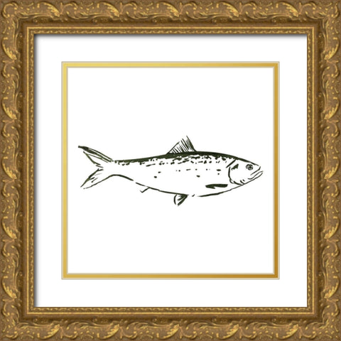 Simple Sketched Fish Gold Ornate Wood Framed Art Print with Double Matting by OnRei