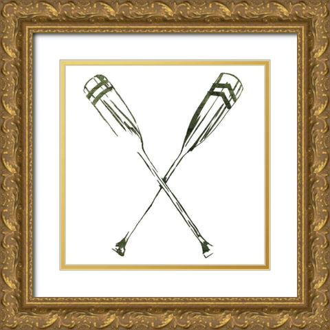 Simple Sketched Oars Gold Ornate Wood Framed Art Print with Double Matting by OnRei