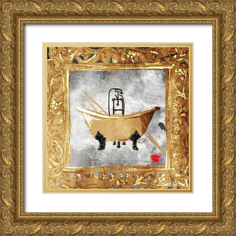 Golden Bath Kiss Gold Ornate Wood Framed Art Print with Double Matting by OnRei