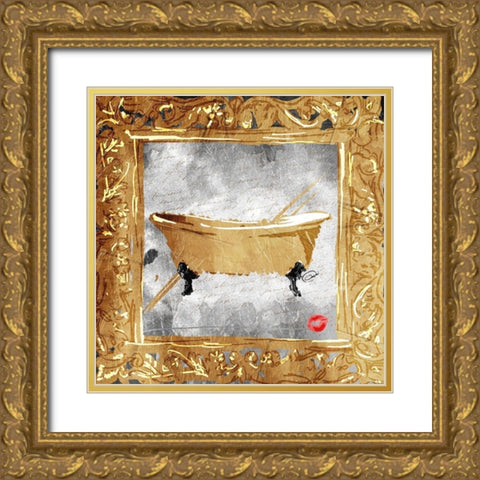 Golden Bath Kiss Mate Gold Ornate Wood Framed Art Print with Double Matting by OnRei