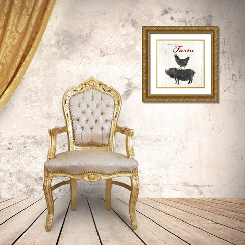 Farm To Chicken Pig Gold Ornate Wood Framed Art Print with Double Matting by OnRei