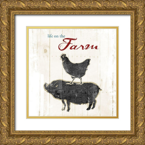 Farm To Chicken Pig Gold Ornate Wood Framed Art Print with Double Matting by OnRei