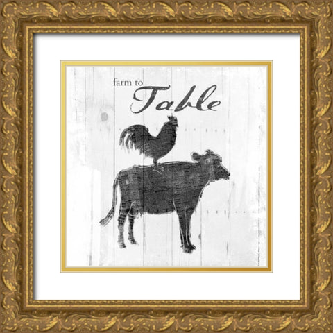 Farm to Chicken and Cow Gold Ornate Wood Framed Art Print with Double Matting by OnRei