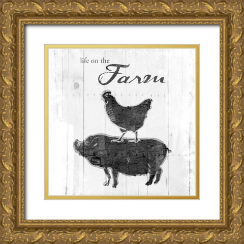 Farm to Chicken and Pig Gold Ornate Wood Framed Art Print with Double Matting by OnRei