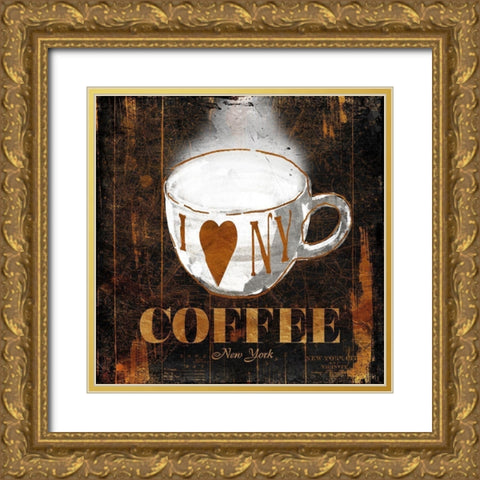 New York Coffee Gold Ornate Wood Framed Art Print with Double Matting by OnRei