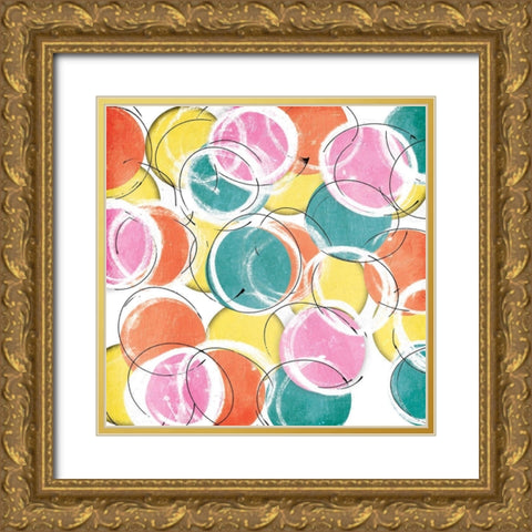 Fun Circles Gold Ornate Wood Framed Art Print with Double Matting by OnRei