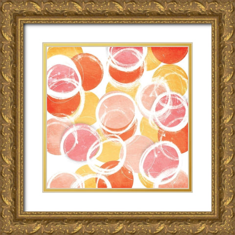 Circular Abstract Blush Orange Gold Ornate Wood Framed Art Print with Double Matting by OnRei