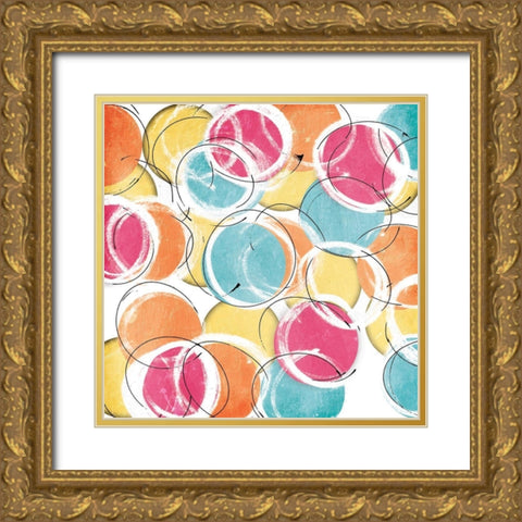 Circular Sunshine Gold Ornate Wood Framed Art Print with Double Matting by OnRei