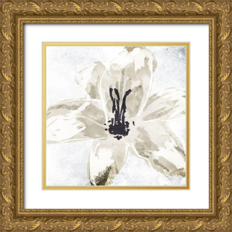 Sketched Cream Flower Gold Ornate Wood Framed Art Print with Double Matting by OnRei