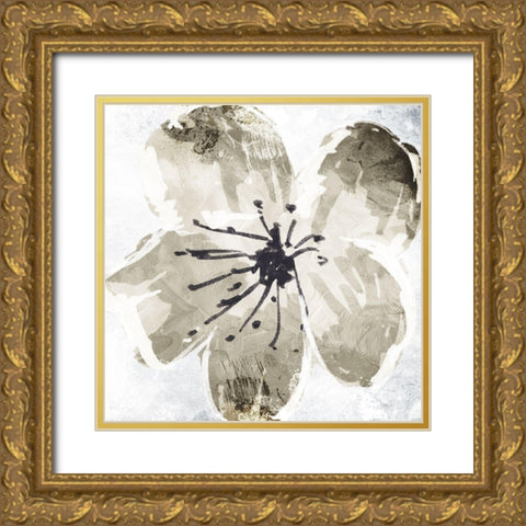 Sketched Cream Flower Mate Gold Ornate Wood Framed Art Print with Double Matting by OnRei