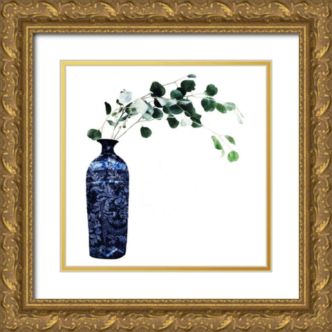 China Vase With Floral Gold Ornate Wood Framed Art Print with Double Matting by OnRei