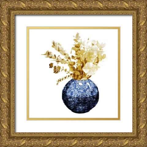 China Vase With Floral Mate Gold Ornate Wood Framed Art Print with Double Matting by OnRei