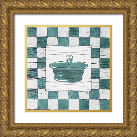 Checkered Bath Gold Ornate Wood Framed Art Print with Double Matting by OnRei