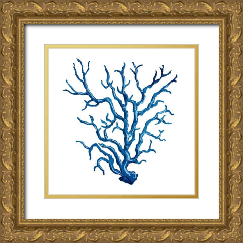 Blue Coral Gold Ornate Wood Framed Art Print with Double Matting by OnRei