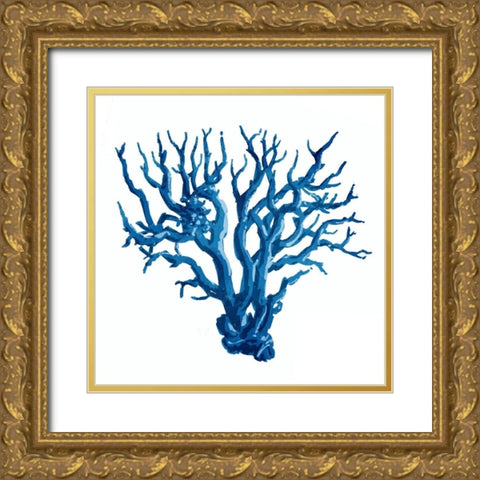 Blue Coral Mate Gold Ornate Wood Framed Art Print with Double Matting by OnRei