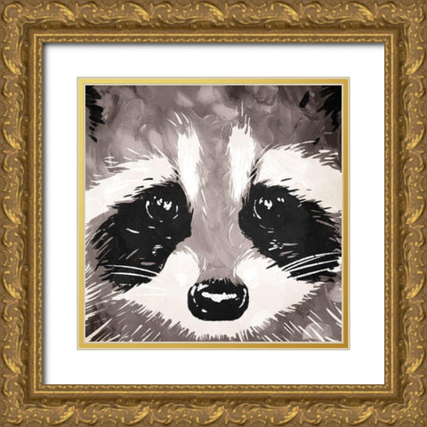 Racoon Eyes Gold Ornate Wood Framed Art Print with Double Matting by OnRei