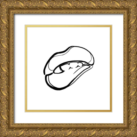 Scribble Lips Gold Ornate Wood Framed Art Print with Double Matting by OnRei