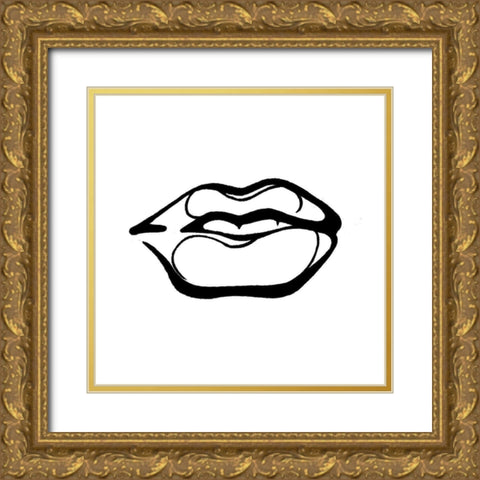 Scribble Lips Mate Gold Ornate Wood Framed Art Print with Double Matting by OnRei