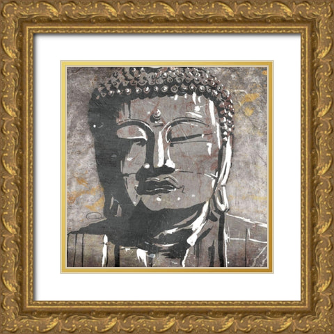 Neutral Buddha Square Gold Ornate Wood Framed Art Print with Double Matting by OnRei