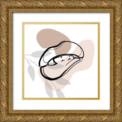 Scribble Lips with colors Gold Ornate Wood Framed Art Print with Double Matting by OnRei