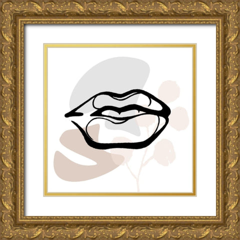 Scribble Lips With Colors Mate Gold Ornate Wood Framed Art Print with Double Matting by OnRei