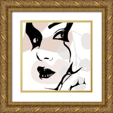 Abstract Lady Gold Ornate Wood Framed Art Print with Double Matting by OnRei