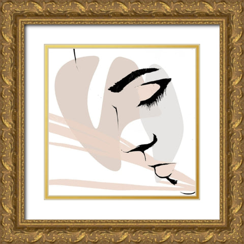 Abstract Face Down Gold Ornate Wood Framed Art Print with Double Matting by OnRei