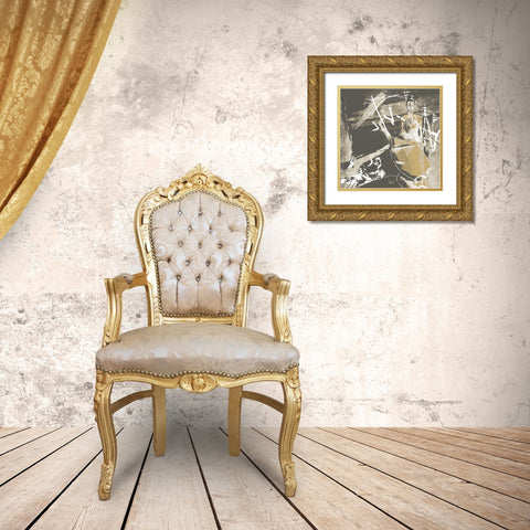 Beige Abstract Dress Gold Ornate Wood Framed Art Print with Double Matting by OnRei