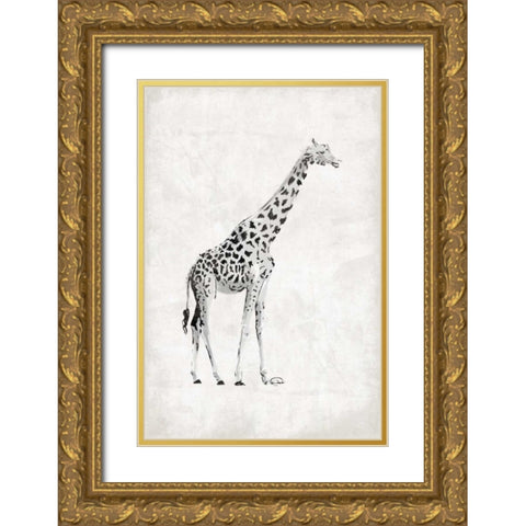 GIRAFFE Gold Ornate Wood Framed Art Print with Double Matting by OnRei