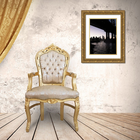 NYC at Dusk Gold Ornate Wood Framed Art Print with Double Matting by Orlando