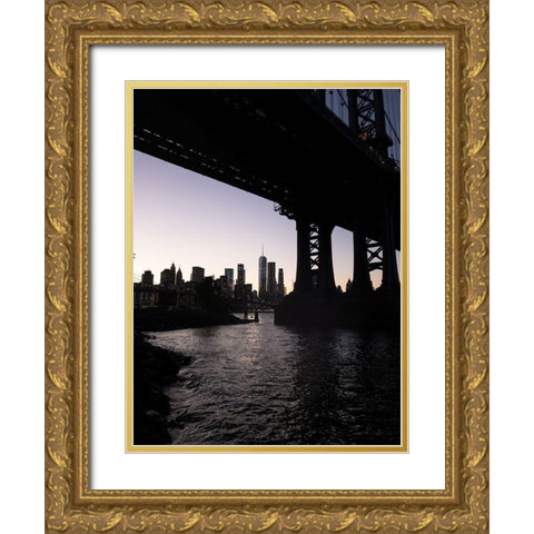 NYC at Dusk Gold Ornate Wood Framed Art Print with Double Matting by Orlando
