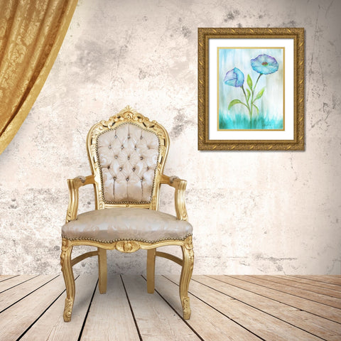 Floral Blue 1 Gold Ornate Wood Framed Art Print with Double Matting by Pearson, Debbie