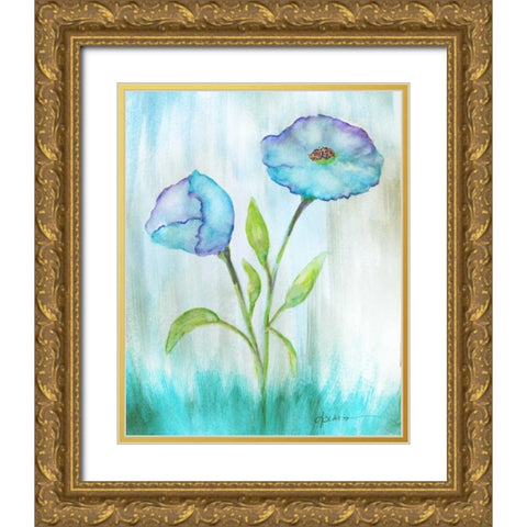 Floral Blue 1 Gold Ornate Wood Framed Art Print with Double Matting by Pearson, Debbie