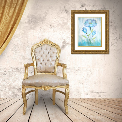 Floral Blue 2 Gold Ornate Wood Framed Art Print with Double Matting by Pearson, Debbie