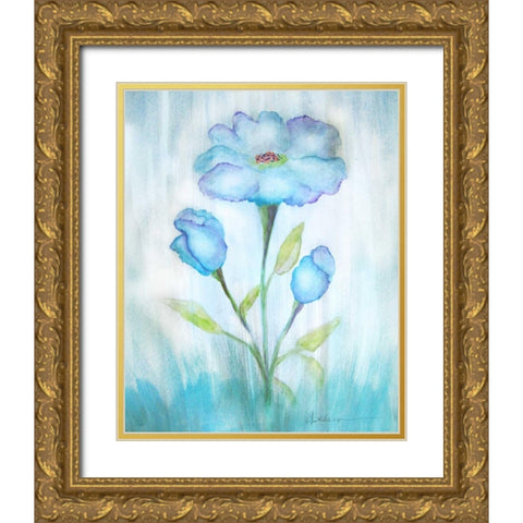 Floral Blue 2 Gold Ornate Wood Framed Art Print with Double Matting by Pearson, Debbie