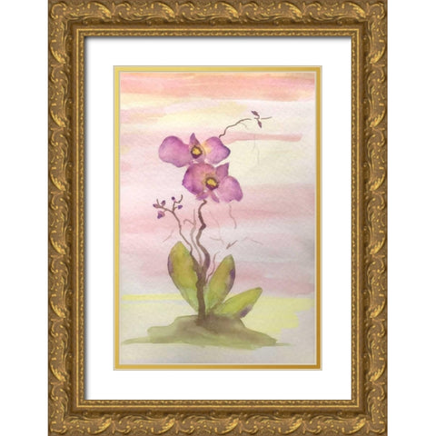 Orchid Trio 1 Gold Ornate Wood Framed Art Print with Double Matting by Pearson, Debbie