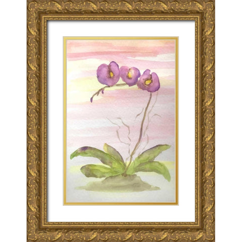 Orchid Trio 2 Gold Ornate Wood Framed Art Print with Double Matting by Pearson, Debbie
