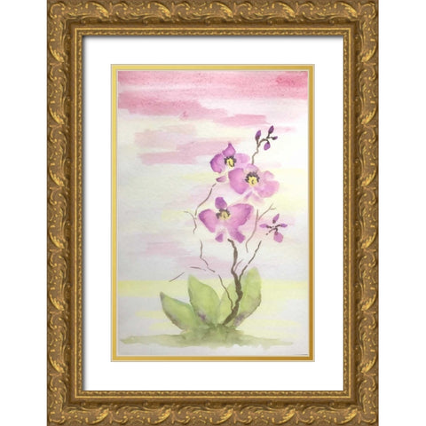Orchid Trio 3 Gold Ornate Wood Framed Art Print with Double Matting by Pearson, Debbie