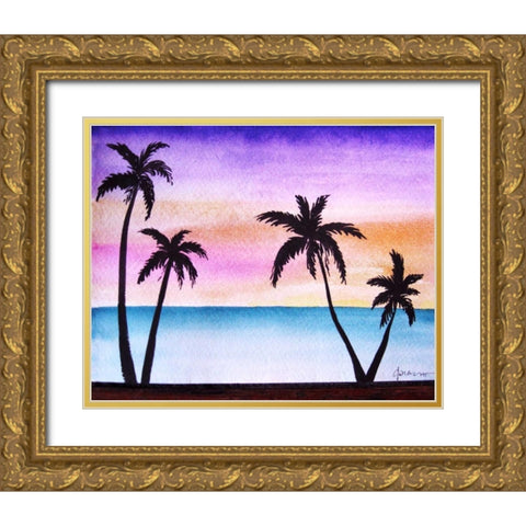 Tropical Palms 2 Gold Ornate Wood Framed Art Print with Double Matting by Pearson, Debbie