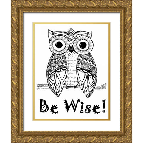 Be Wise Owl Gold Ornate Wood Framed Art Print with Double Matting by Pearson, Debbie
