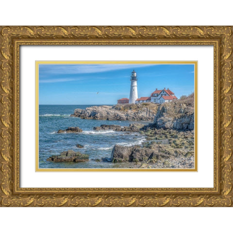 Portland Head LightHouse Gold Ornate Wood Framed Art Print with Double Matting by DeLuca, Pat