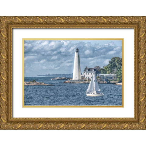 New London Harbor Lighthouse Gold Ornate Wood Framed Art Print with Double Matting by DeLuca, Pat
