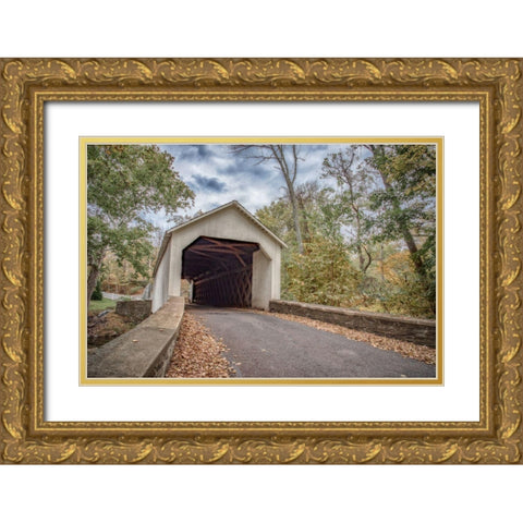Covered Bridge Gold Ornate Wood Framed Art Print with Double Matting by DeLuca, Pat