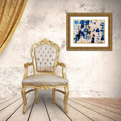 Bold In Blue Gold Ornate Wood Framed Art Print with Double Matting by Spina, Phyllis