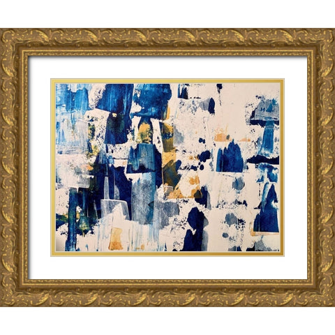 Bold In Blue Gold Ornate Wood Framed Art Print with Double Matting by Spina, Phyllis